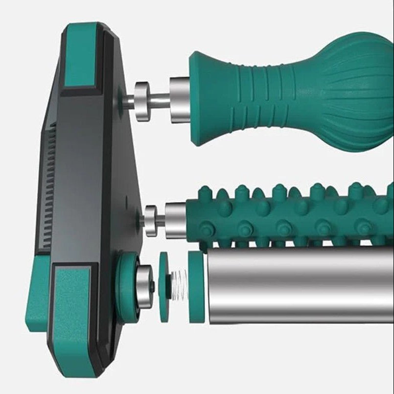 Kandwin 3-in-1 foot massager exploded view showing interchangeable icing roller, massage ball, and acupressure components