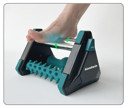Kandwin 3-in-1 foot massager icing roller in use showing foot placement on Mars Green unit